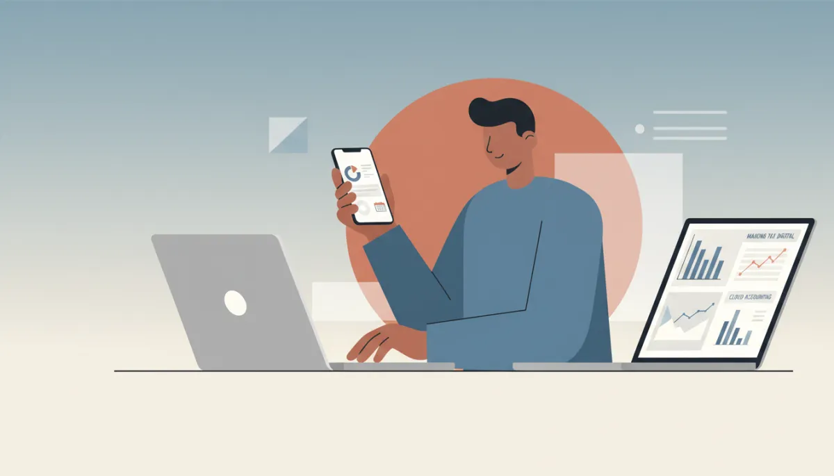 Small business owner using cloud accounting software for Making Tax Digital