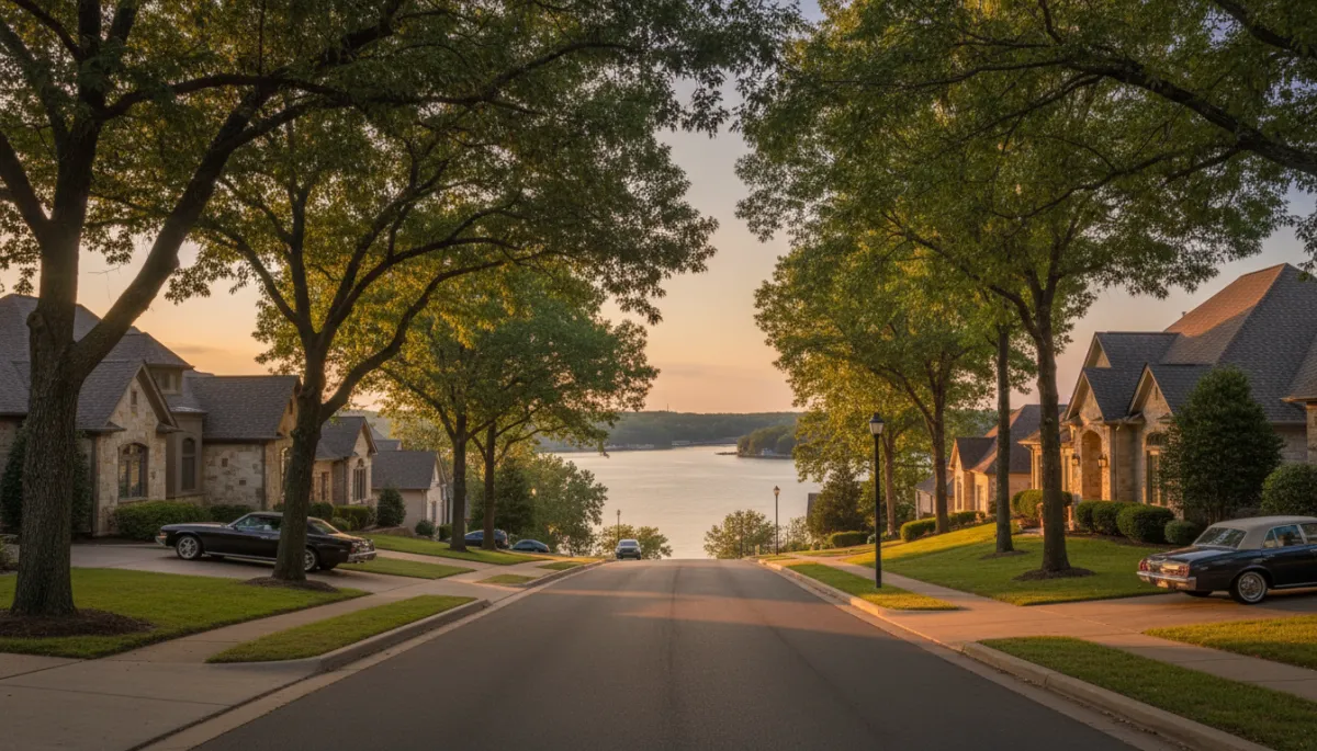 Quiet residential street in Lake Ozark leading toward the lake Quiet residential street in Lake Ozark leading toward the lake