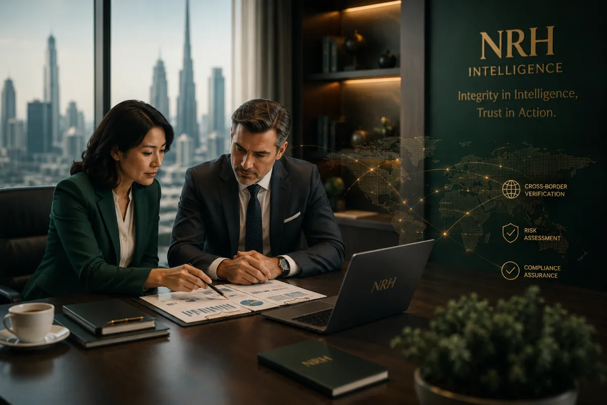 Executive boardroom consultation representing corporate due diligence, strategic decision-making, and verified intelligence before major business partnerships.