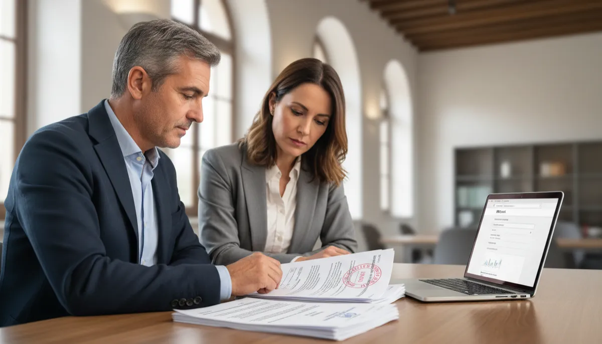 Proprietario e consulente che verificano il certificato CIN per affitti brevi