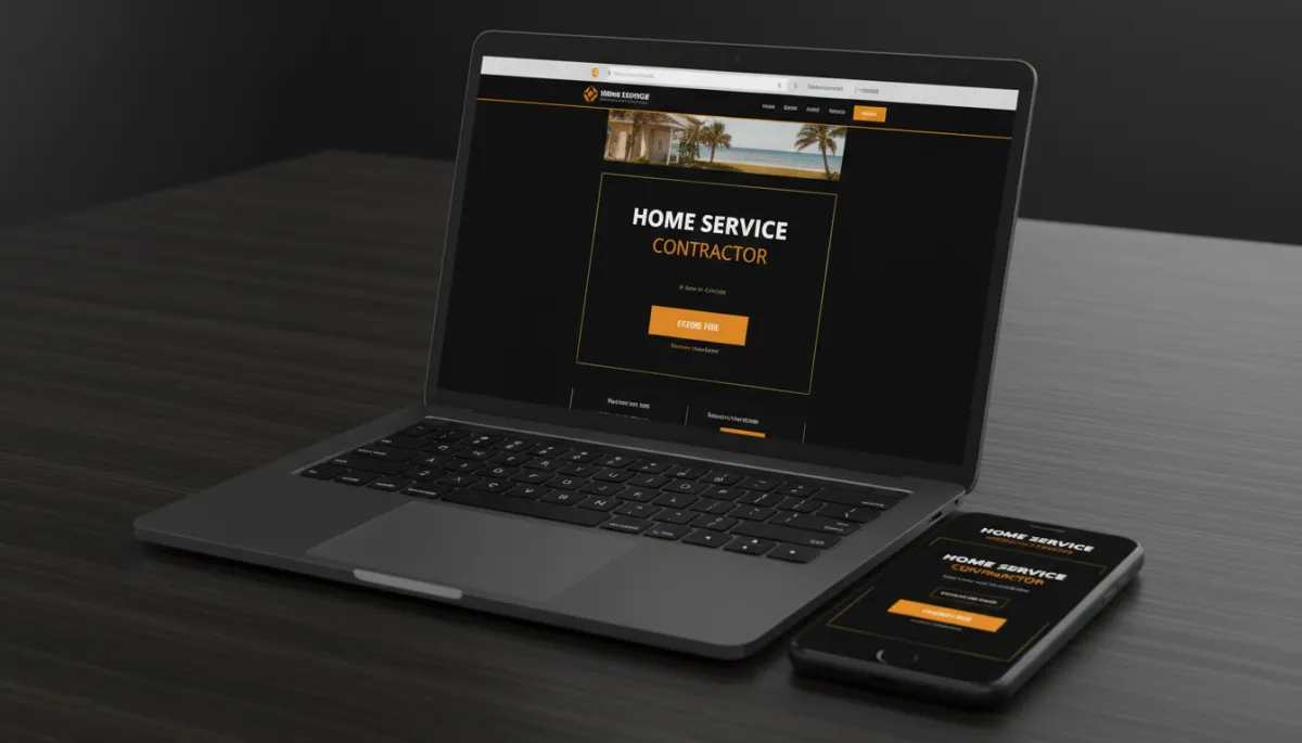 Professional contractor website displayed on laptop and phone