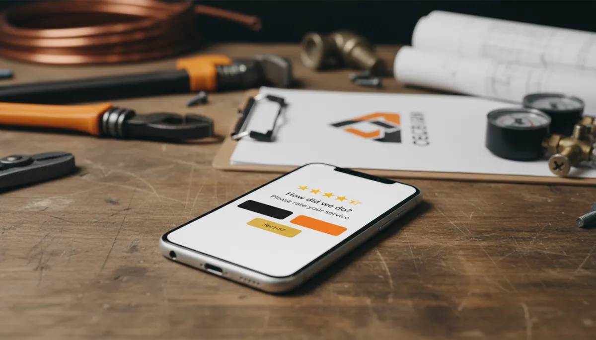 Automated SMS review request displayed on a contractor's smartphone