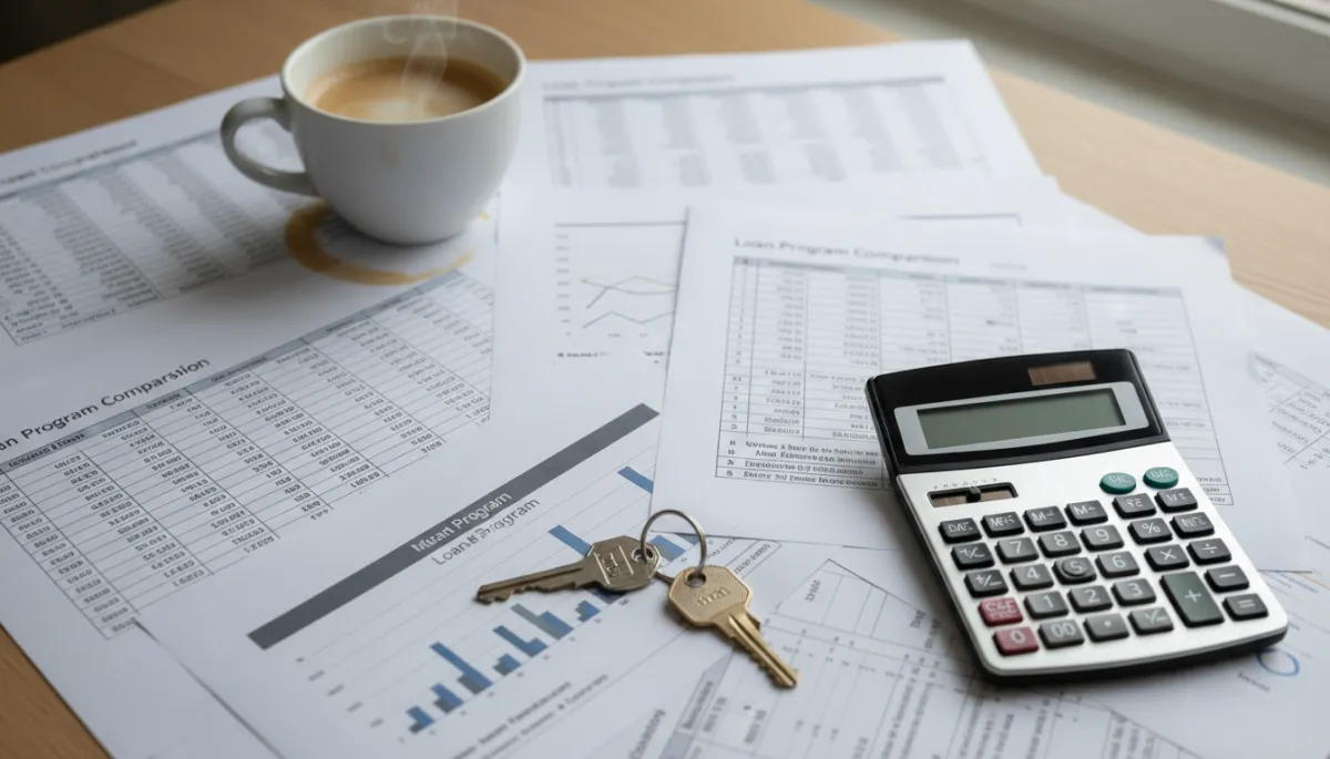 Documents comparing different home loan programs on a desk Documents comparing different home loan programs on a desk