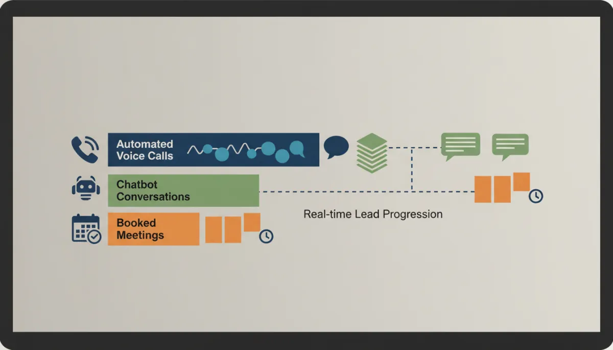 AI CRM showing synchronized AI voice and chatbot interactions with leads