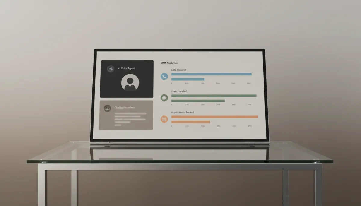 Analytics dashboard showing AI calls handled, chats resolved, and appointments booked