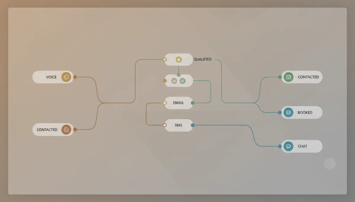 AI CRM dashboard showing automated multi-channel lead follow-up sequences