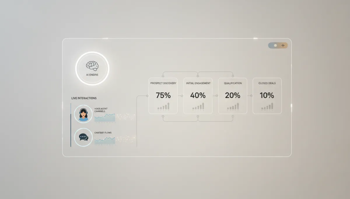 AI-powered sales funnel dashboard with conversion metrics and automation stages