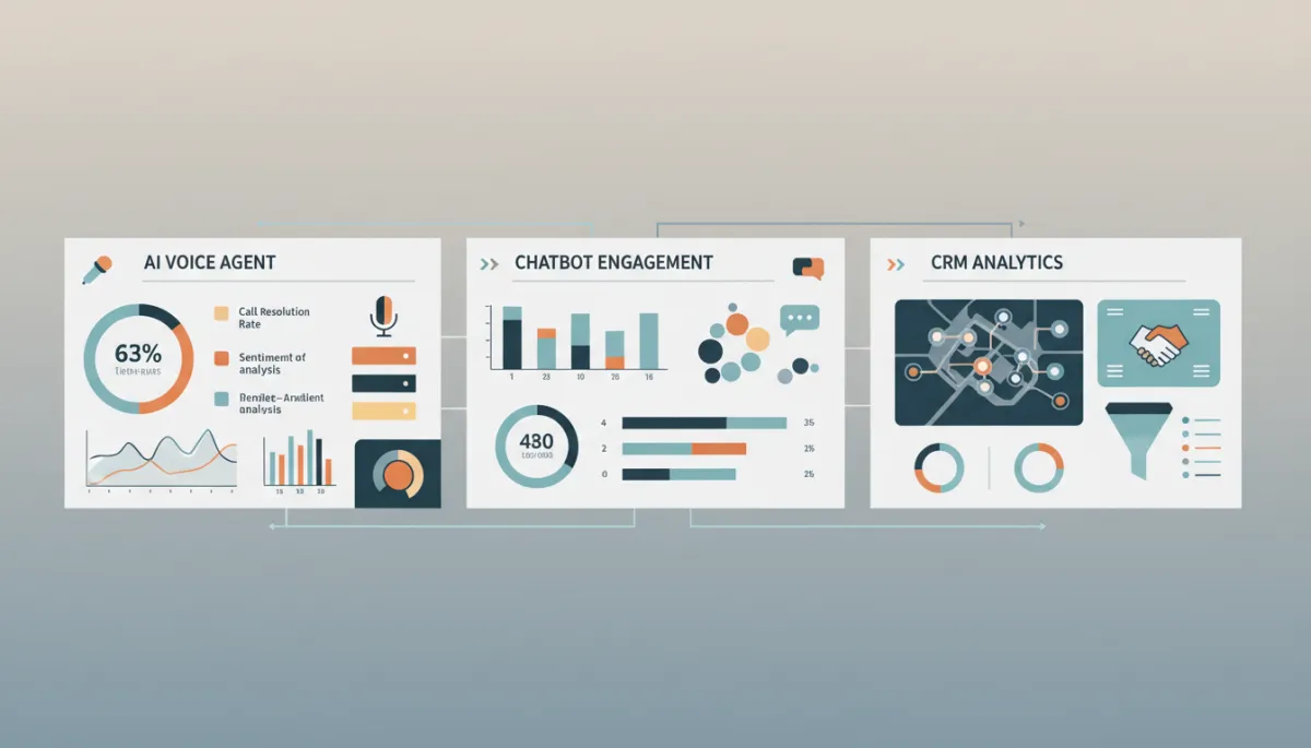 Unified AI automation dashboard showing voice, chat, and CRM performance