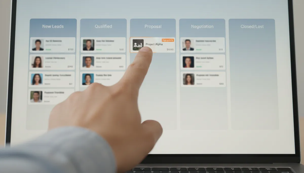 AI-powered CRM dashboard showing a simple lead pipeline