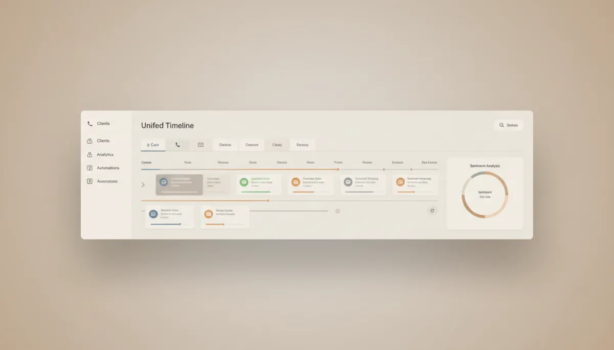 Integrated AI CRM dashboard showing unified customer engagement timeline