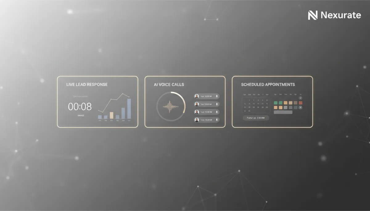 Dashboard showing Nexurate AI CRM with live lead response and appointments