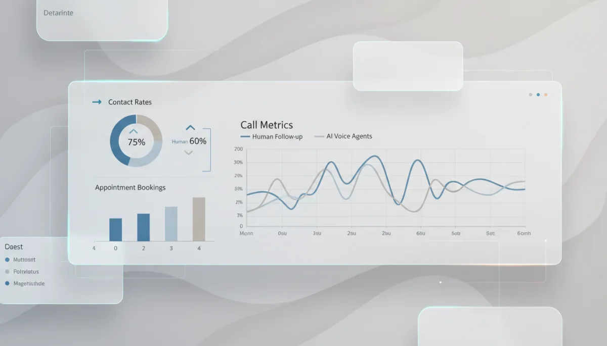 Analytics dashboard showing higher contact and appointment rates for AI voice agents versus human follow-up