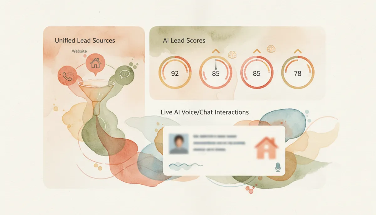 AI CRM dashboard consolidating real estate leads and automation