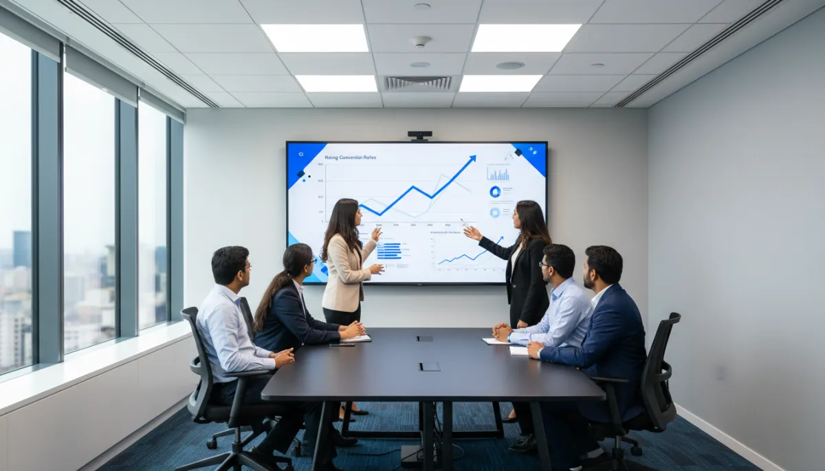 Real estate team reviewing CRM automation performance metrics