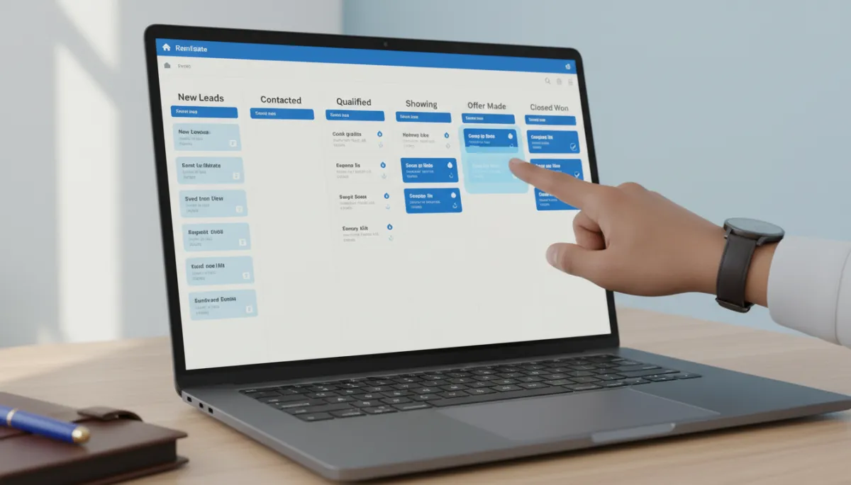 CRM pipeline dashboard showing stages of real estate deals