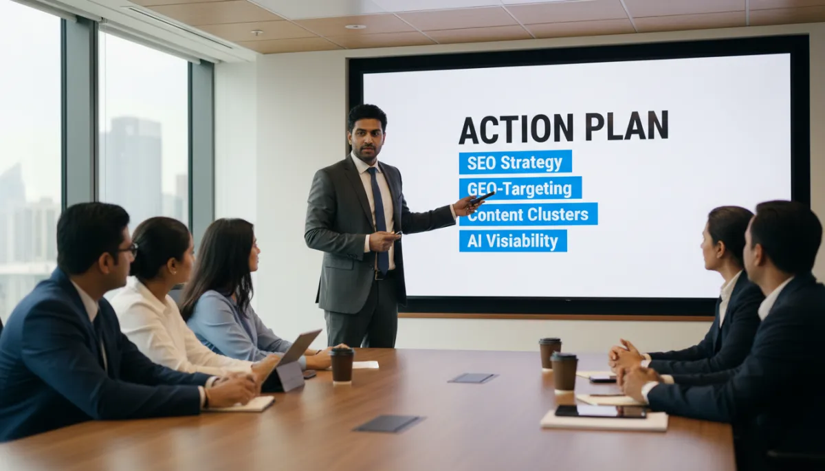 Nexurate consultant presenting AI search optimization strategy to Indian business leaders