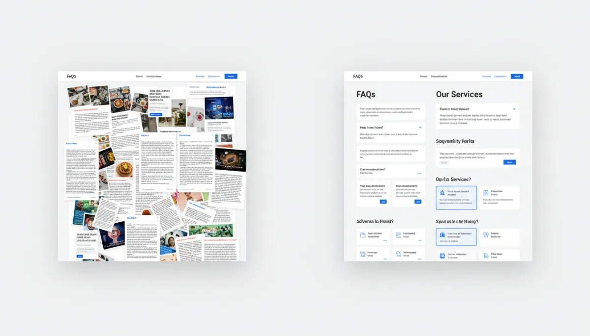 Comparison of poorly structured website and AI-optimized structured website