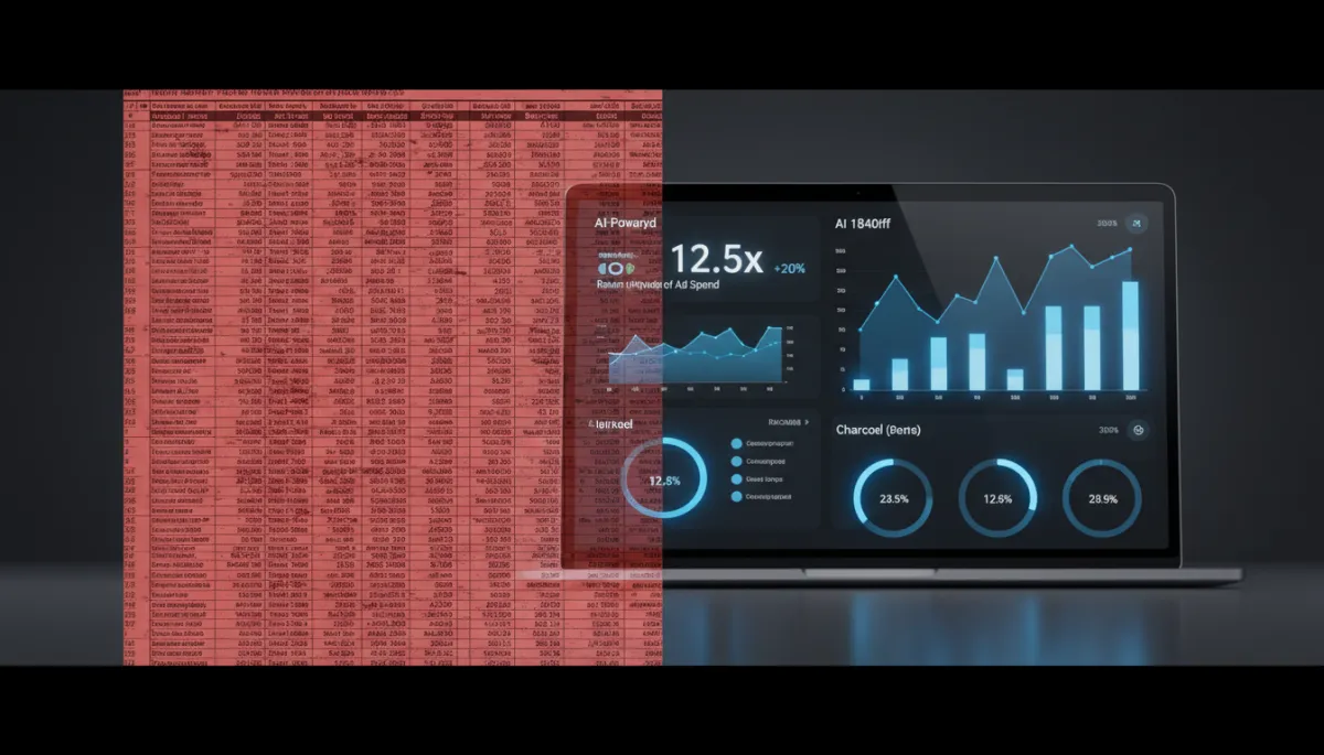 Comparison of manual spreadsheet marketing tracking versus AI-powered real-time analytics dashboard