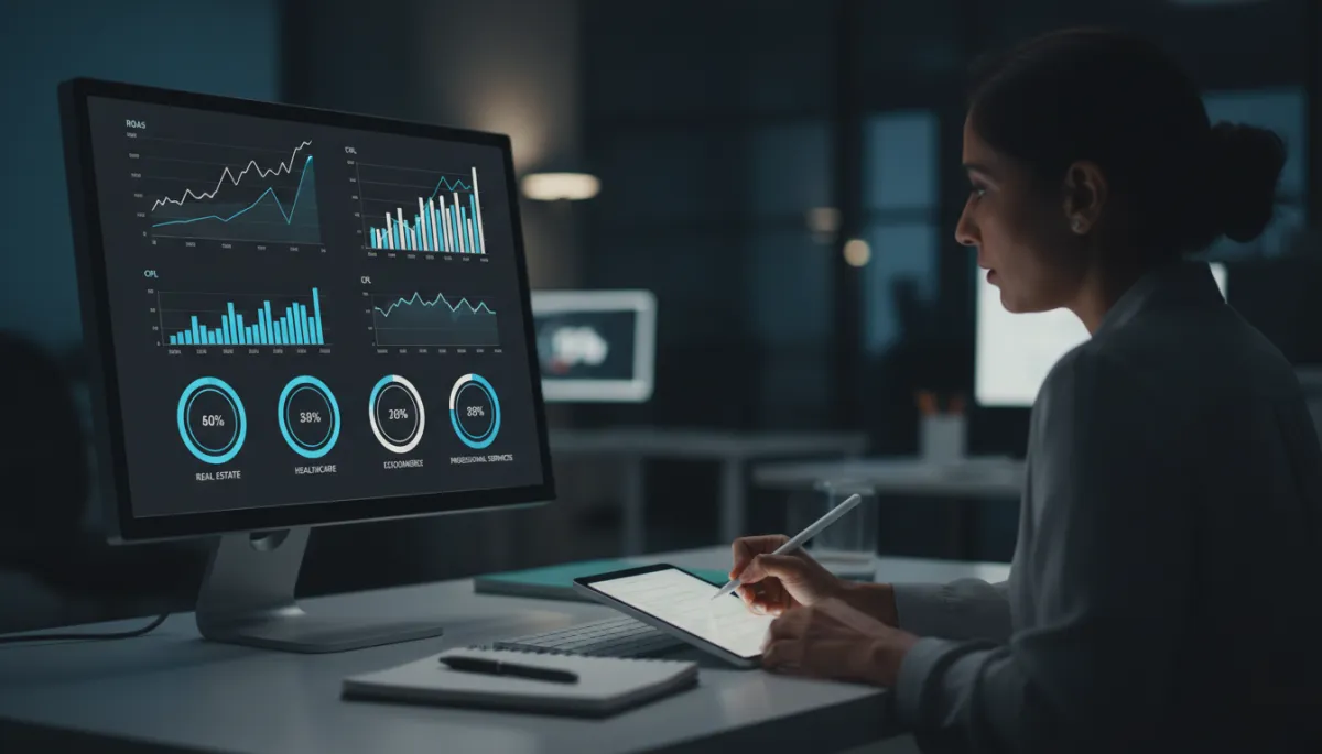 Indian marketing manager reviewing AI-driven ROI benchmarks across industries