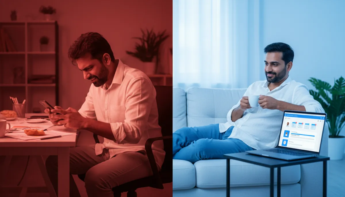 Before and after comparison of manual social media posting versus automated social media scheduling for Indian businesses