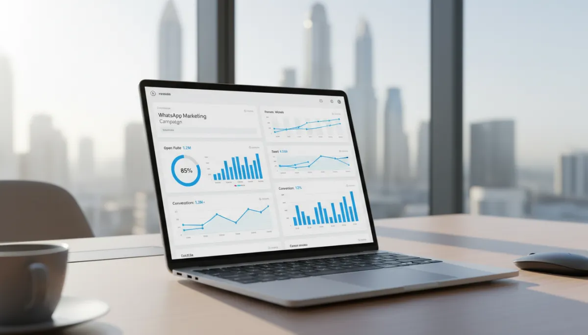 WhatsApp marketing campaign dashboard showing high open rates and conversions for Dubai SME WhatsApp marketing campaign dashboard showing high open rates and conversions for Dubai SME