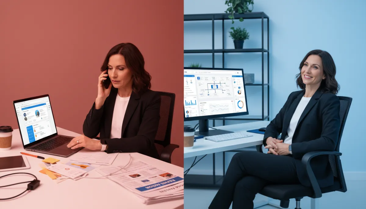 Before and after AI marketing automation for US small business - manual effort versus automated system