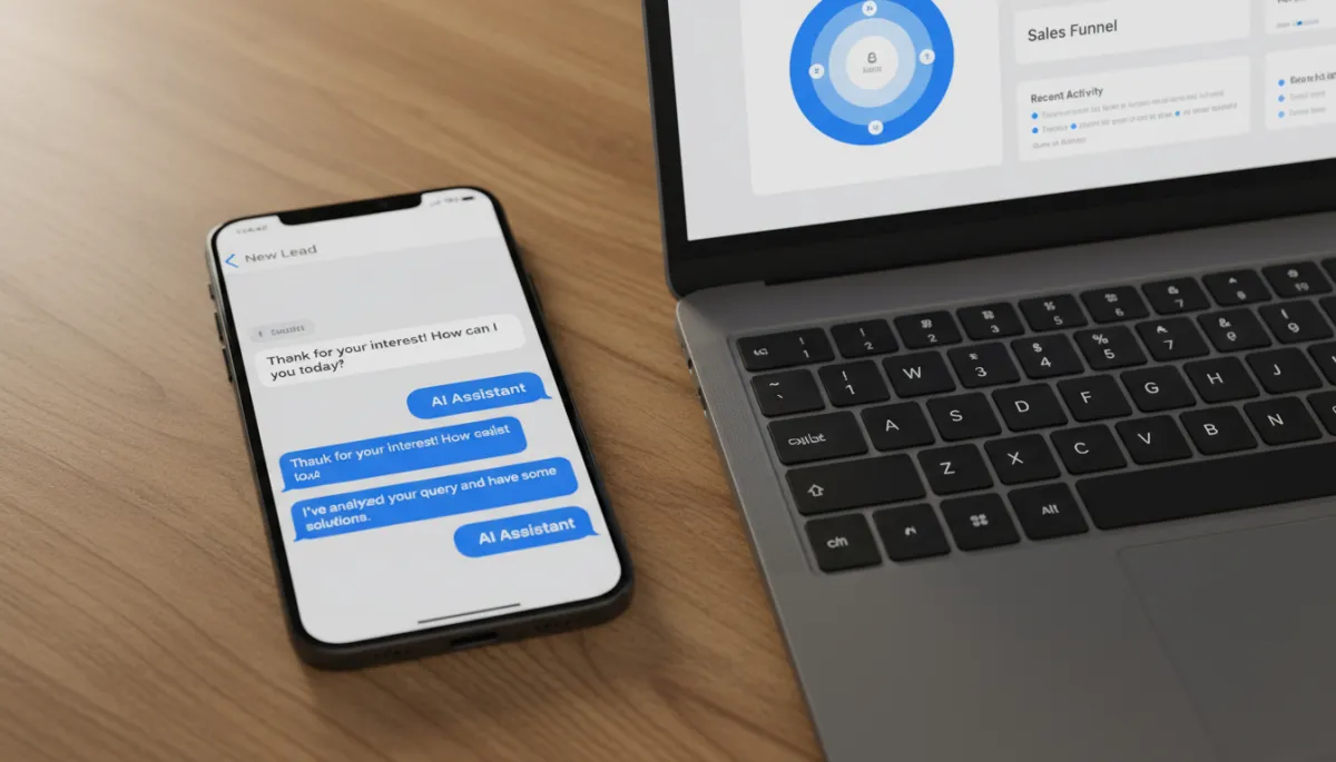 Smartphone showing instant AI text response to a new small business lead