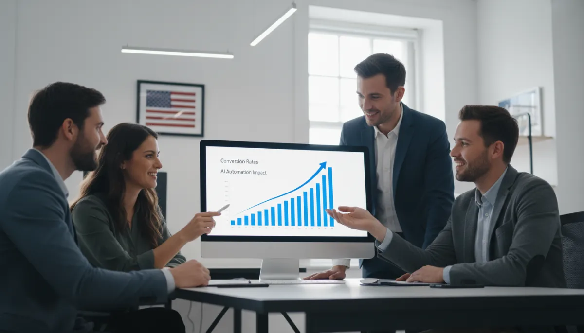American small business team reviewing higher conversion rates after AI follow-up automation
