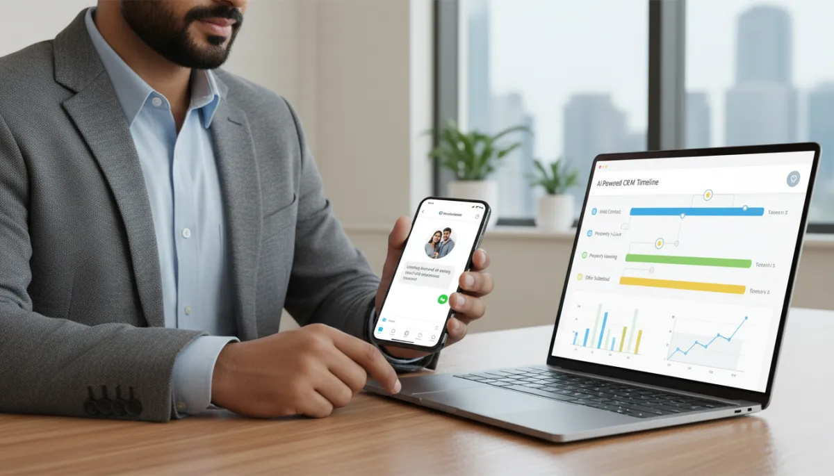 Indian real estate broker managing WhatsApp property enquiries through AI CRM