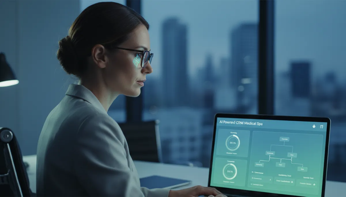 Clinic manager reviewing AI CRM med spa booking dashboard