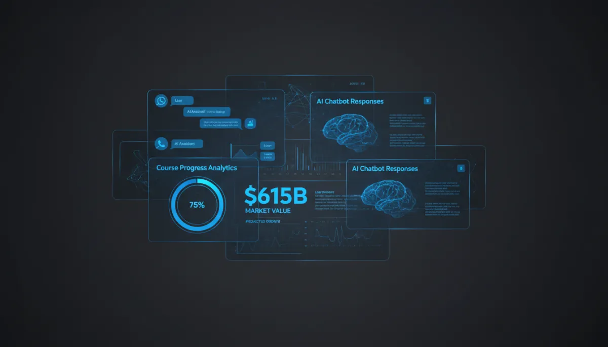 Dark tech style dashboard showing AI-powered WhatsApp learning automation
