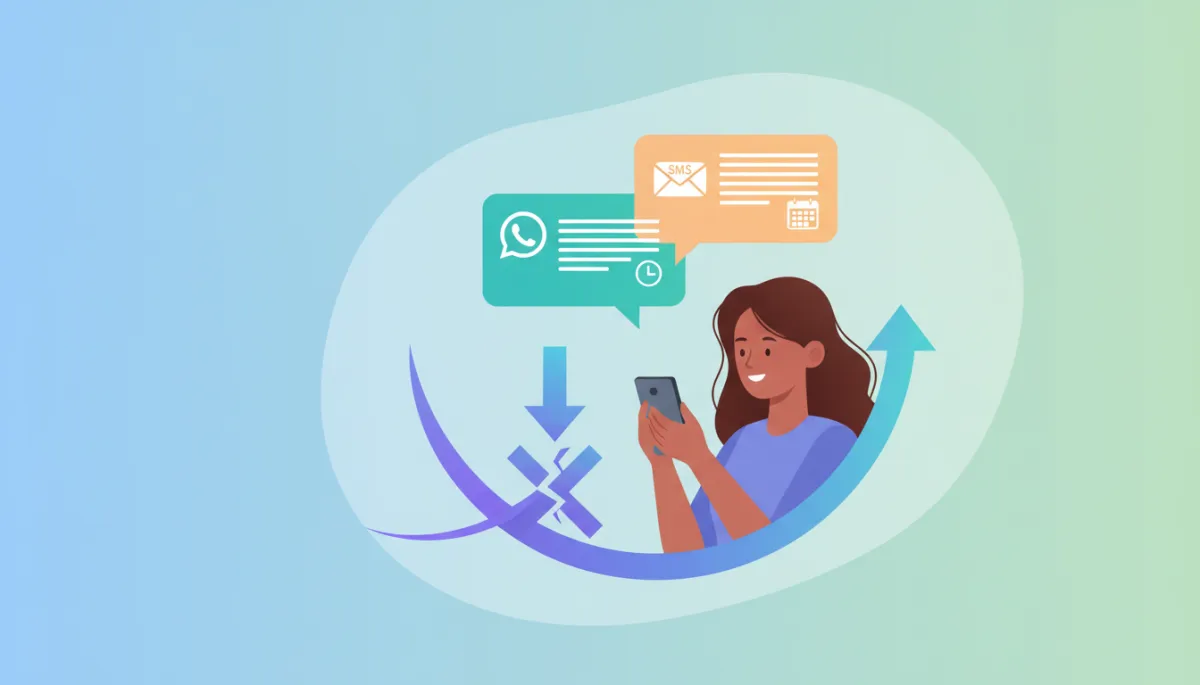 A graphic showing a patient receiving automated WhatsApp and SMS reminders about their upcoming clinic appointment, reducing no-show rates. A graphic showing a patient receiving automated WhatsApp and SMS reminders about their upcoming clinic appointment, reducing no-show rates.