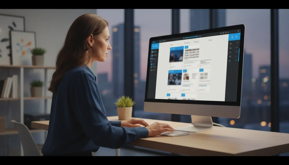 Business owner reviewing AI-generated social media posts