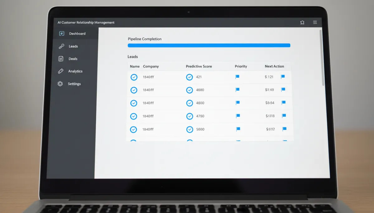 AI CRM screen showing leads sorted by predictive scores and priority levels