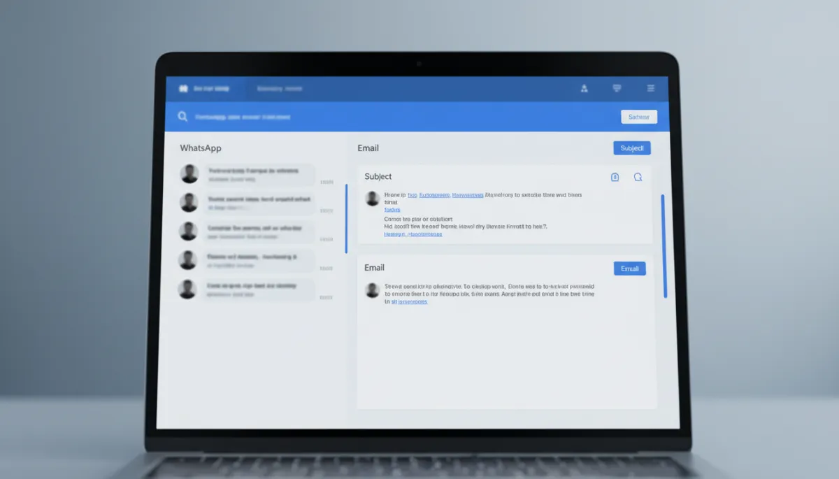 Unified CRM interface combining WhatsApp and email conversations for the same customer