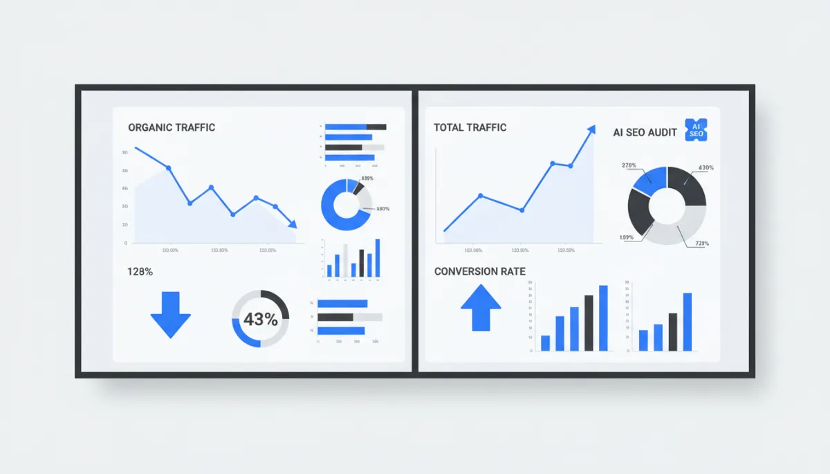 Analytics dashboard showing organic traffic improvement after AI SEO audit
