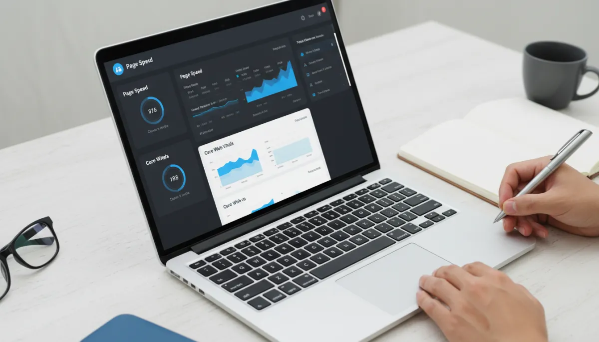 Laptop displaying website performance and Core Web Vitals dashboard
