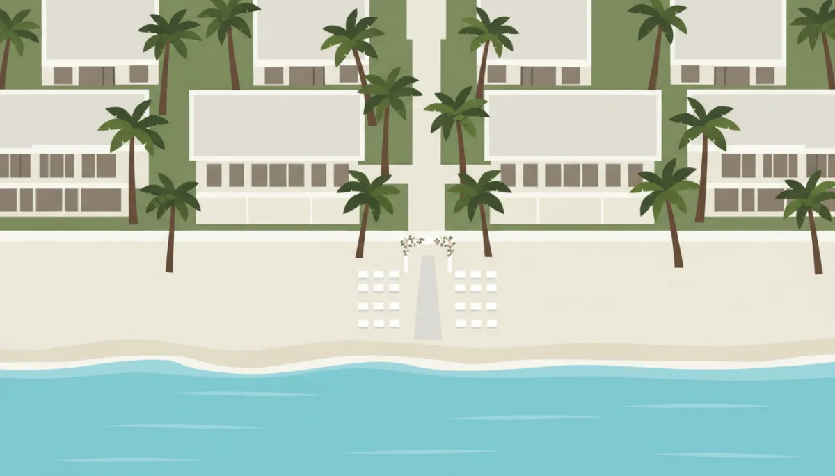 Resort frente al mar con montaje de boda en la playa