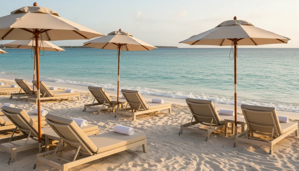 Serene Caribbean beach with loungers at an all-inclusive resort