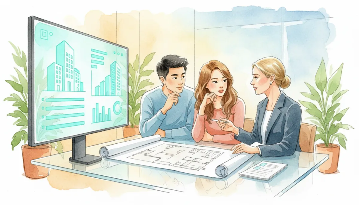 First-time buyers reviewing Toronto condo plans with a real estate agent