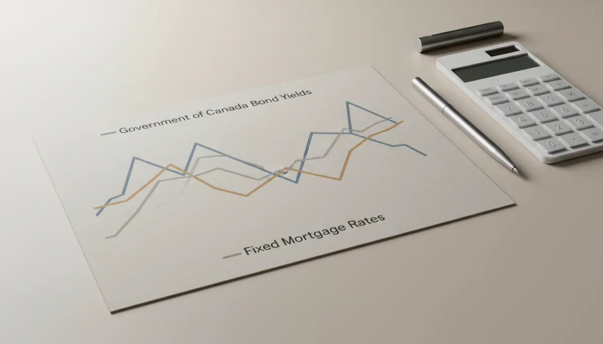 Professional neutral-toned chart comparing bond yields and fixed mortgage rates