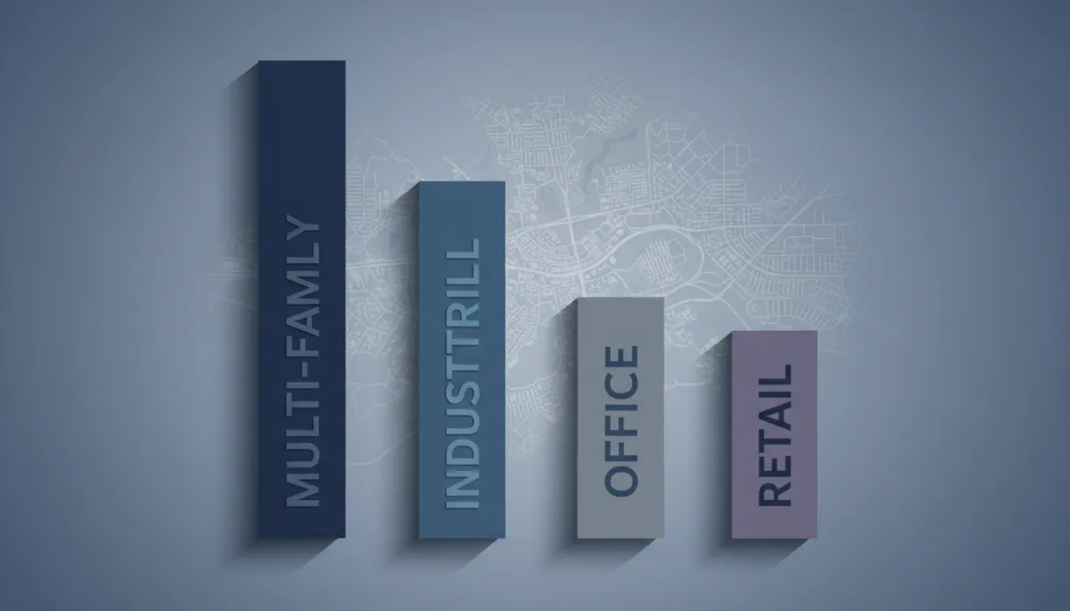 Illustrated sector comparison chart showing multi-family, industrial, office, and retail performance