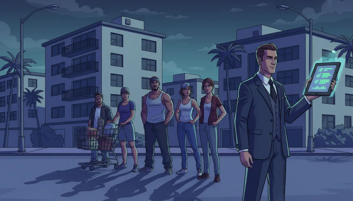 Illustration of GTA residents and an agent reviewing multi-family investment options