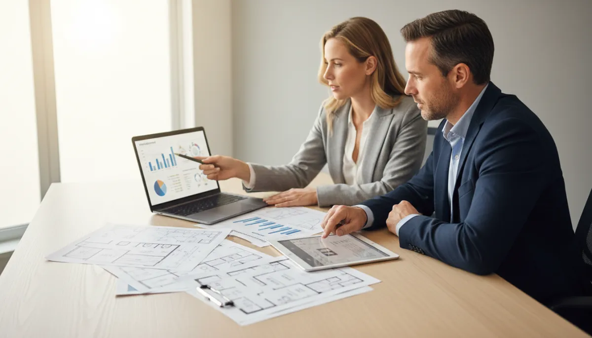 Real estate advisor discussing mortgage renewal and property valuation with a client Real estate advisor discussing mortgage renewal and property valuation with a client