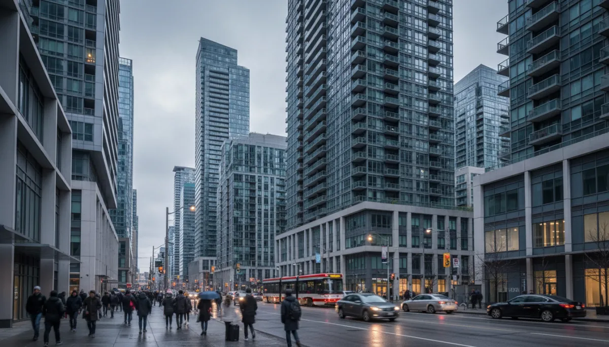 Professional street view of modern Toronto condo towers