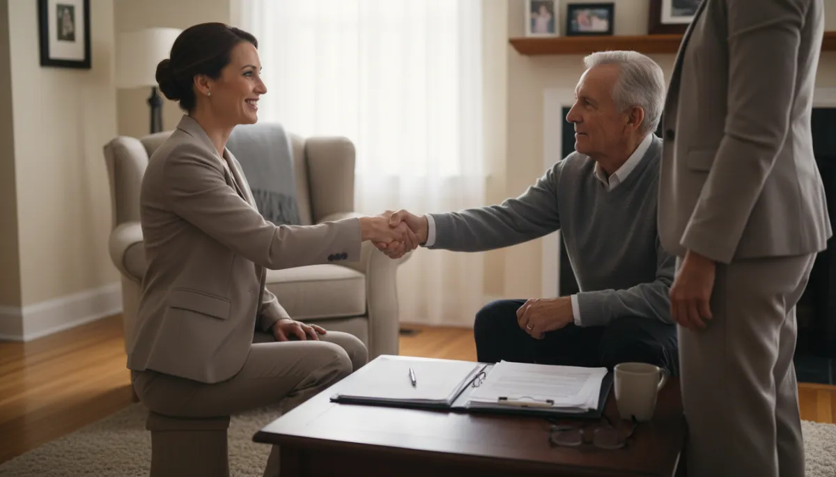 Senior homeowner meeting with a Realtor who specializes in older clients