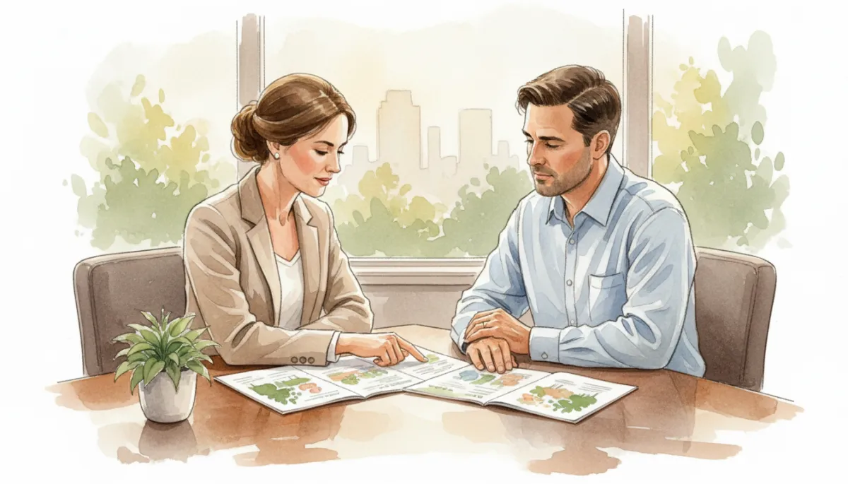 Family reviewing assisted living options with an elder care professional Family reviewing assisted living options with an elder care professional