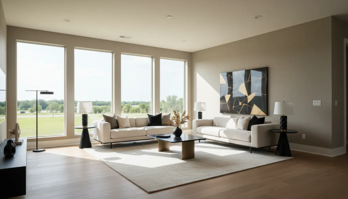 Interior of a new Denton County home showcasing modern energy-efficient design Interior of a new Denton County home showcasing modern energy-efficient design