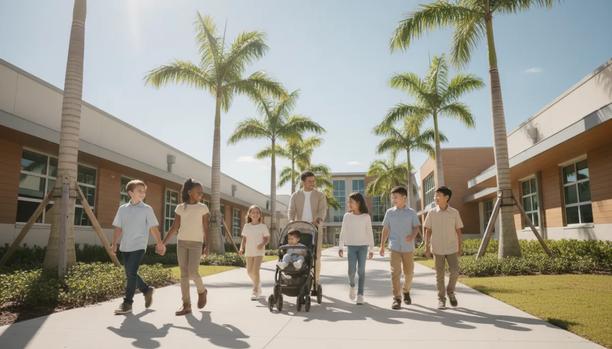 Families walking with children near a school in Wellington Florida Families walking with children near a school in Wellington Florida