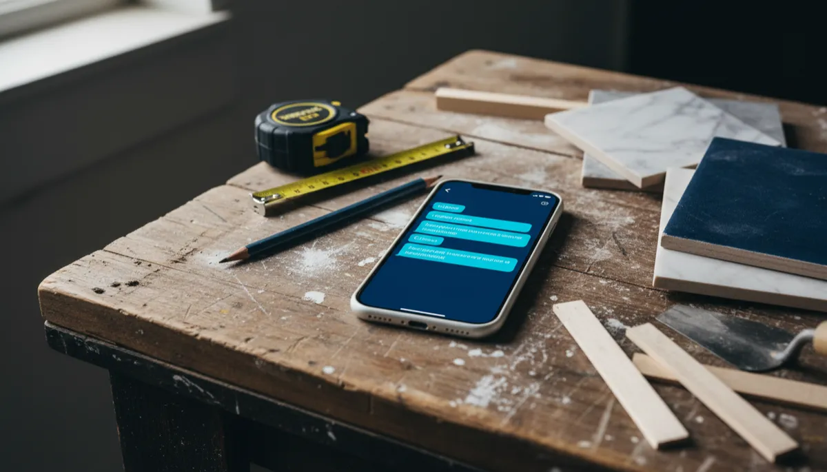 Smartphone showing automated follow-up messages to a bathroom remodel lead